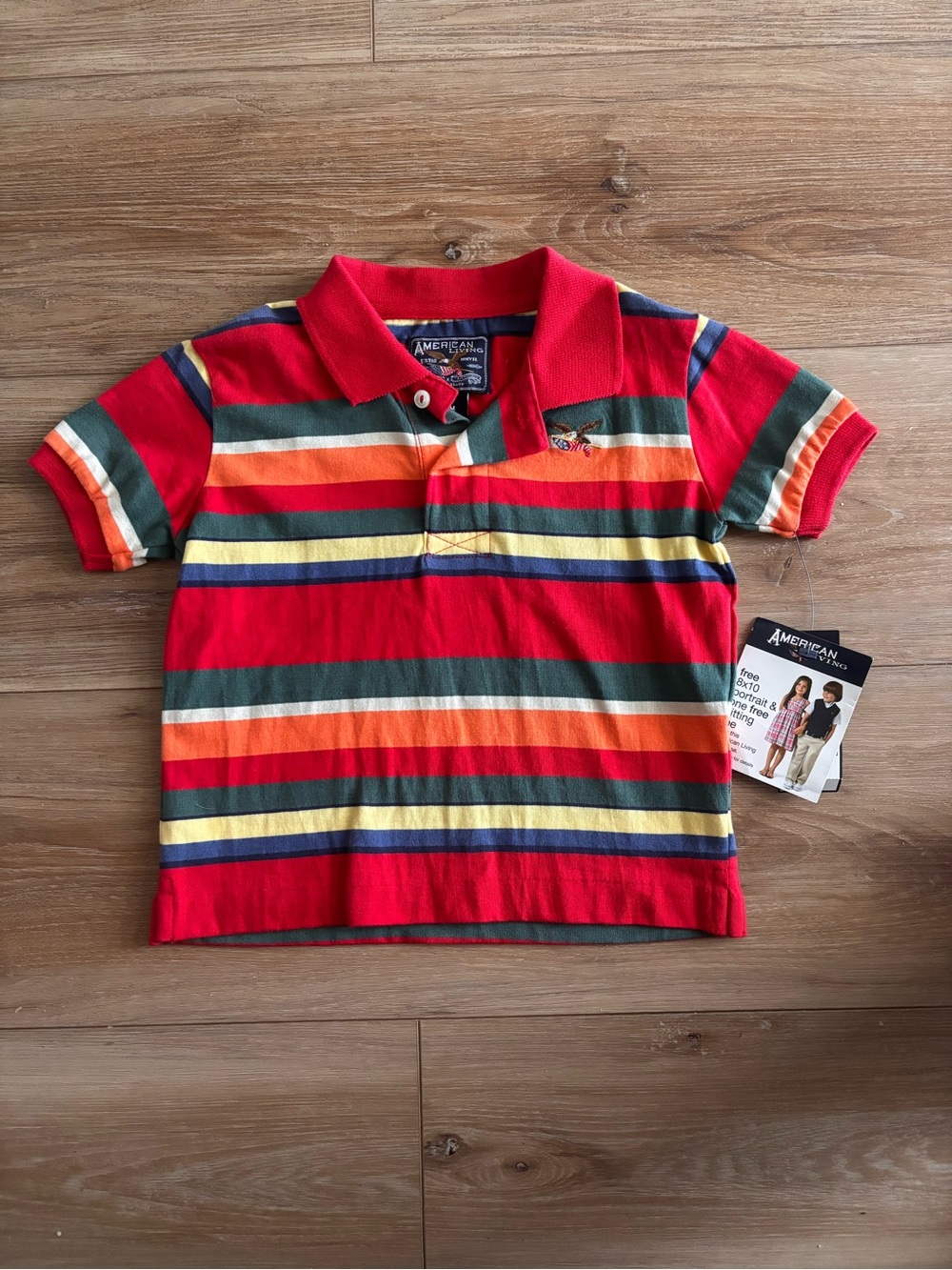 American Living Red Multicolor Stripe Polo 18 month